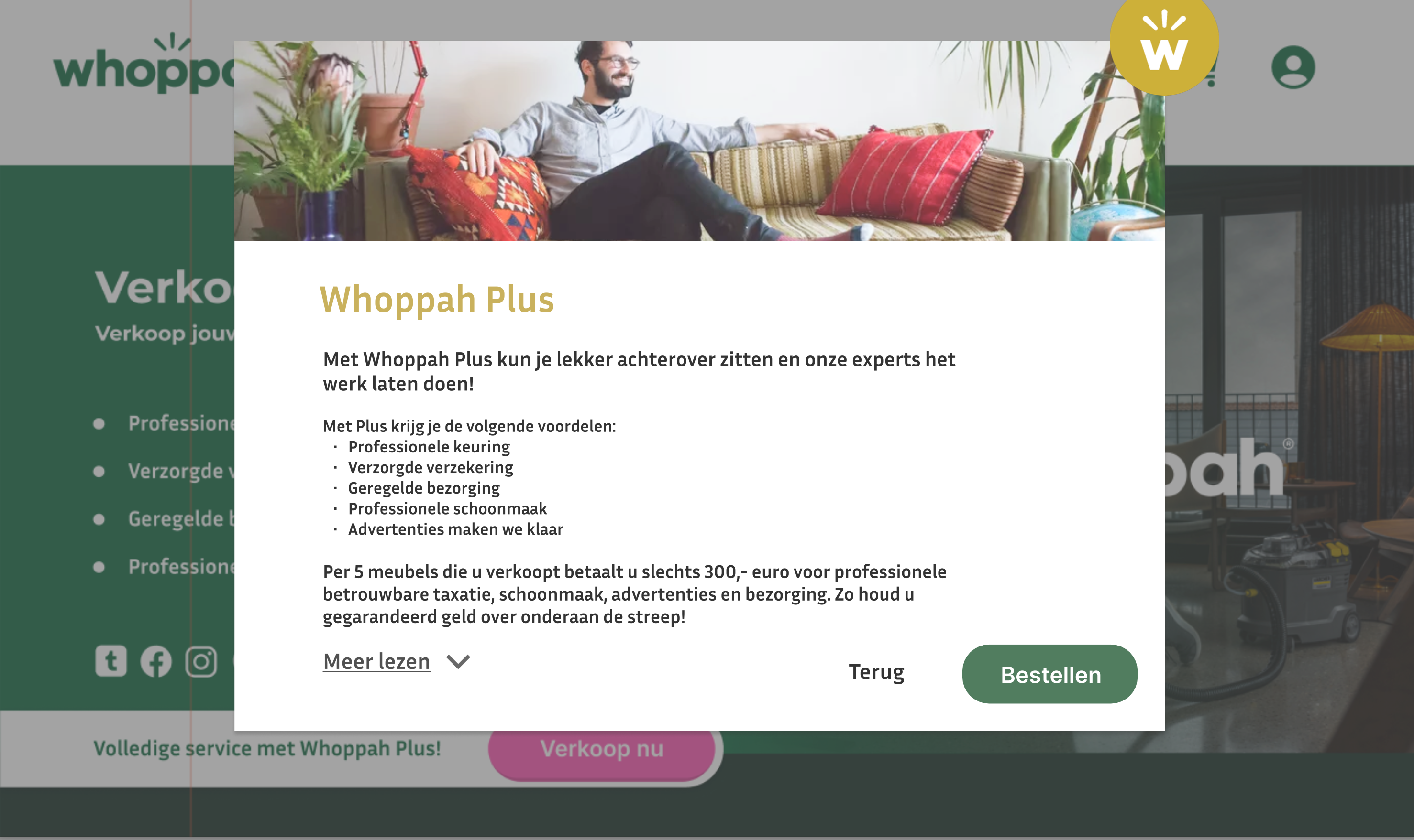 Screenshot of an example of whoppah's website
