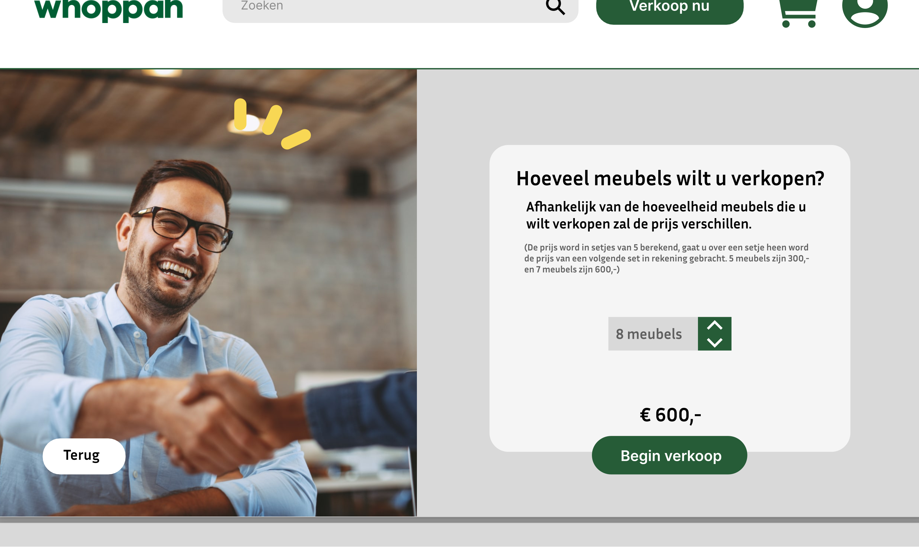 Screenshot of an example of whoppah's website